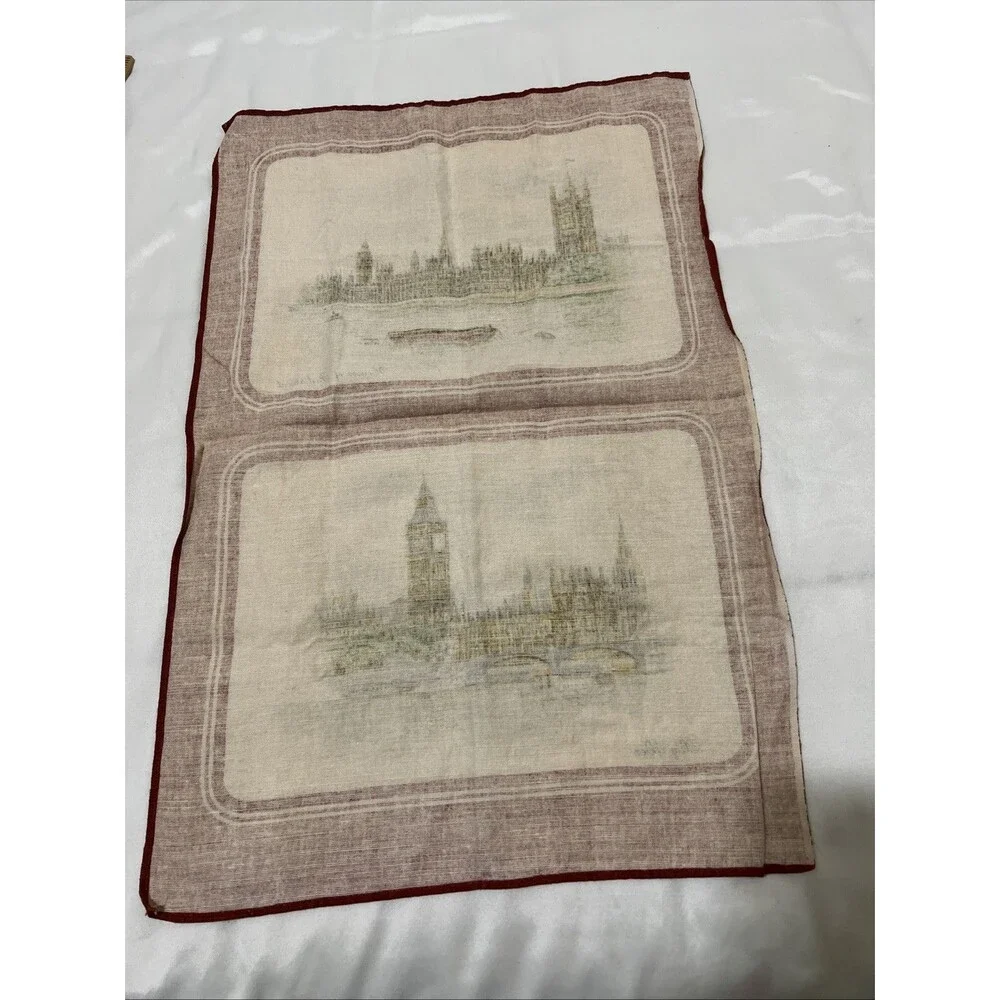 Vtg Irish Cabin Towel House of Parliament Big Ben Tea Towel Irish Linen UK